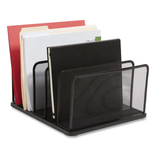 TRU RED™ Wire Mesh Vertical Document Sorter, 5 Sections, Matte Black