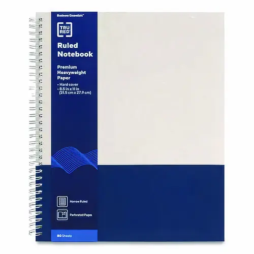 TRU RED™ Wirebound Hardcover Notebook, 1-Subject, Narrow Rule, Gray/Blue Cover, 80 Sheets, 11 x 8.5 Inches