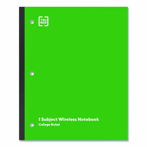 TRU RED™ Wireless One-Subject Notebook, Medium/College Rule, Green Cover, 80 Sheets, 11" x 8.5"