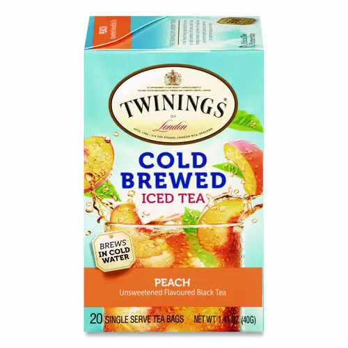 TWININGS® Cold Brew Iced Tea Bags, Peach, 20 Tea Bags/Box