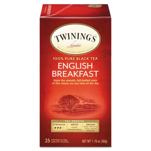 TWININGS® Tea Bags, English Breakfast, 25/Box