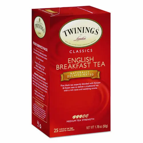 TWININGS® Tea Bags, English Breakfast Decaf, 25/Box