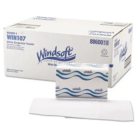 Windsoft® Singlefold Paper Towels, 1-Ply, White, 250 Towels per Pack