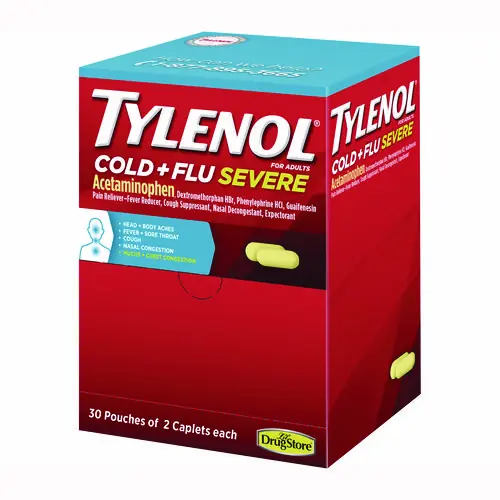 Tylenol® Cold + Flu Severe Caplets, 2/Pack, 30 Packs/Box