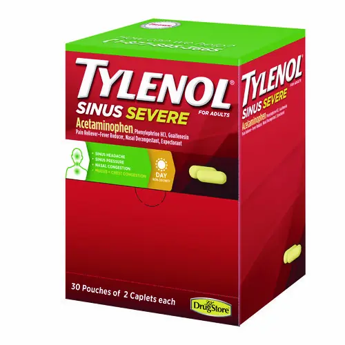 Tylenol® Sinus Severe Acetaminophen Daytime Pain Reliever Caplets, 2 Caplets Per Packet, 30 Packets Per Box