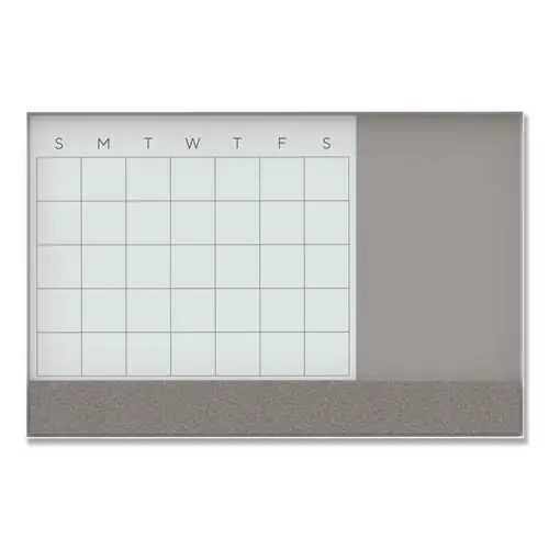 U Brands 3N1 Magnetic Glass Dry Erase Combo Board, Monthly Planning, 48 x 36, Gray/White Surface, White Frame