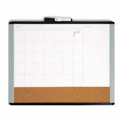 U Brands 3N1 Magnetic Mod Dry Erase Board, Monthly Calendar, 20" x 16", White Surface, Gray/Black Frame