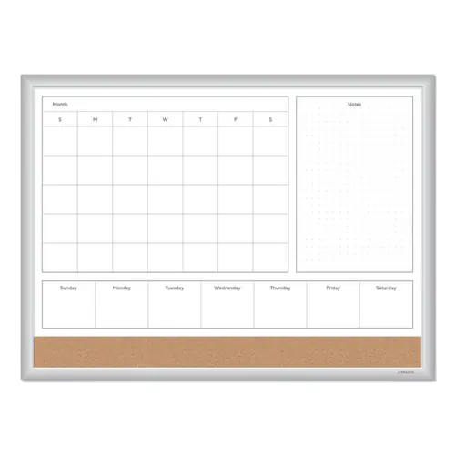 U Brands 4N1 Magnetic Dry Erase Combo Board, Week/Month Planning, 24 x 18, Tan/White Surface, Satin Aluminum Frame