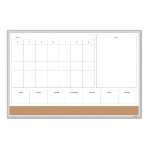 U Brands 4N1 Magnetic Dry Erase Combo Board, Week/Month Planning, Magnetic, 36" x 24", Tan/White Surface, Satin Aluminum Frame