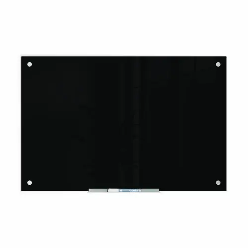U Brands Black Glass Dry Erase Board, 36" x 24" (Actual Size: 35" x 23"), Black Surface