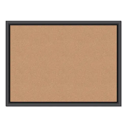 U Brands Cork Bulletin Board, 24" x 18", Tan Surface, Black Wood Frame