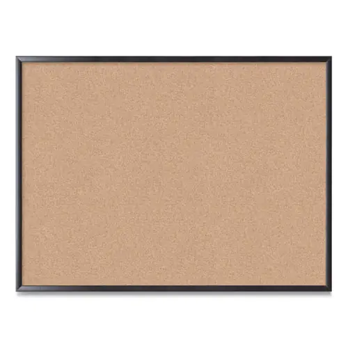 U Brands Cork Bulletin Board, 48" x 36", Tan Surface, Black Wood Frame