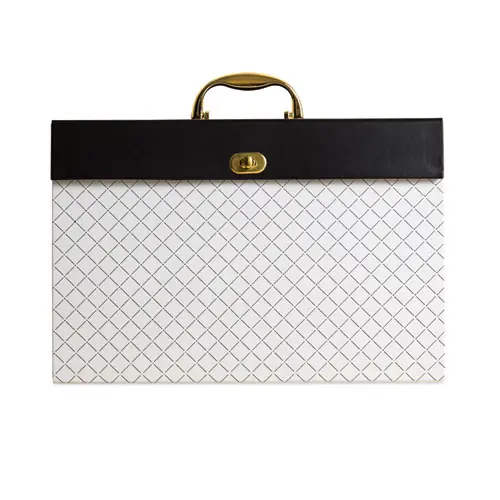 U Brands Expanding File Box, Letter Size, 19 Sections, White/Black/Gold