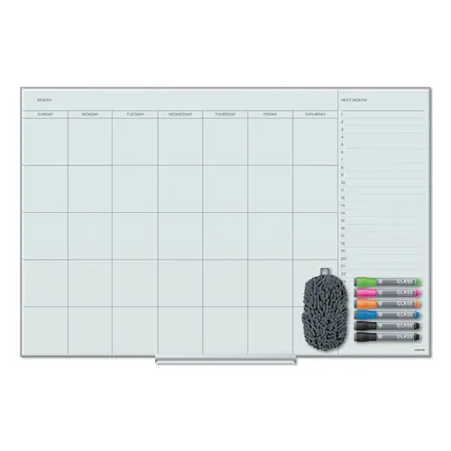 U Brands Floating Glass Dry Erase Calendar, Monthly, 36" x 24" (Actual Size: 35" x 23"), White Glass Surface