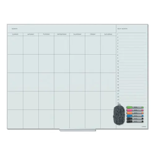 U Brands Floating Glass Dry Erase Calendar, Monthly Planning/Scheduling, 48" x 36", White Surface