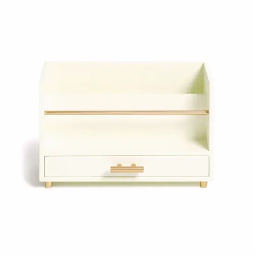 U Brands Juliet Desk Organizer, White/Gold, Wood/Metal, 3 Compartments, 1 Drawer