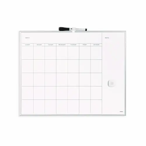 U Brands Magnetic Dry Erase Board, Monthly Planning/Scheduling Calendar, 20" x 16", White Surface, Satin Aluminum Frame