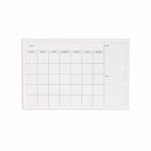 U Brands Magnetic Dry Erase Calendar with Decor Frame, Monthly Planning/Scheduling, 30" x 20", White Surface, White Wood Frame