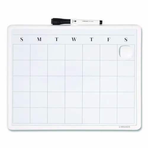 U Brands Magnetic Dry Erase Monthly Calendar, 14" x 11", White Surface, White Plastic Frame