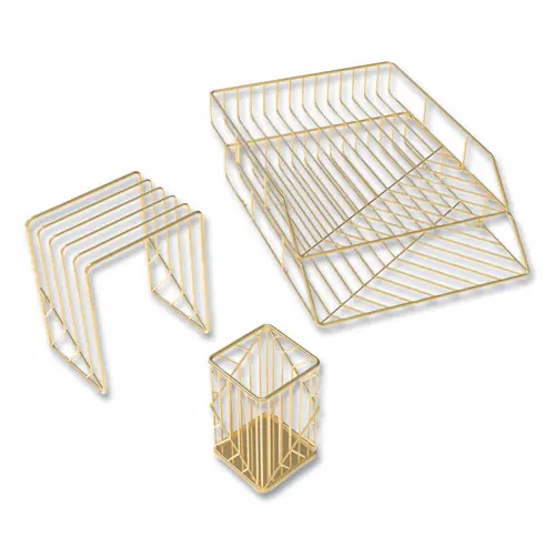 U Brands Vena Desktop Organization Kit, 4-Piece Set, 8 Compartments, Gold Metal