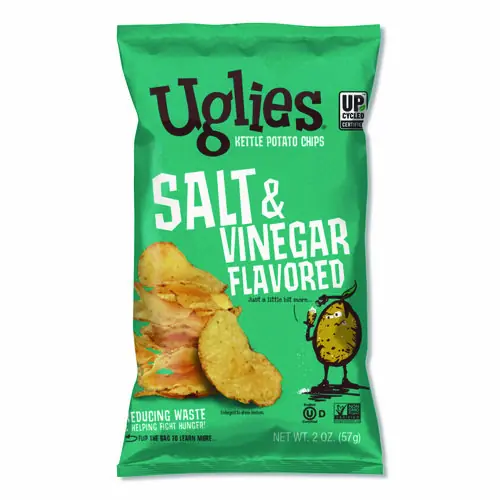 Uglies® Kettle Potato Chips, Salt and Vinegar, 2 oz Bags, 24/Carton