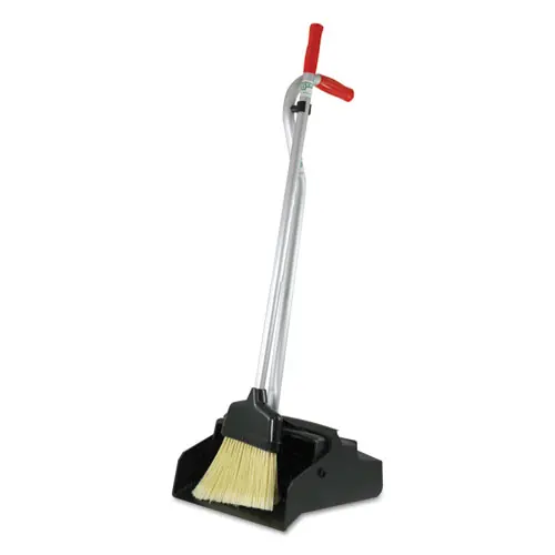 Unger® Ergo Dustpan with Broom, Metal, Red/Silver, 12" W x 33" H