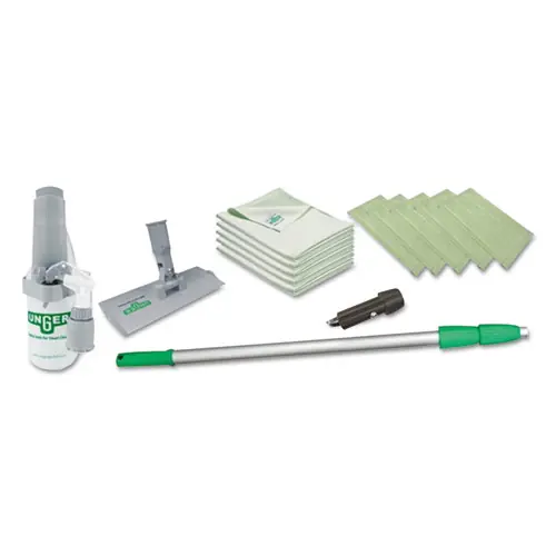 Unger® SpeedClean Window Cleaning Kit, Extension Pole with 8" Pad Holder, Silver/Green