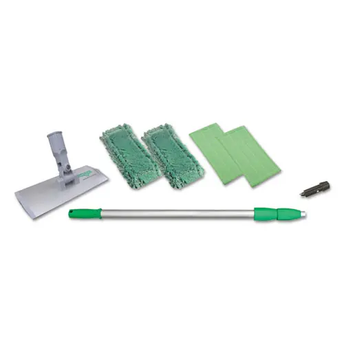 Unger® SpeedClean Window Cleaning Kit, Aluminum, 72" Extension Pole, 8" Pad Holder, Silver/Green
