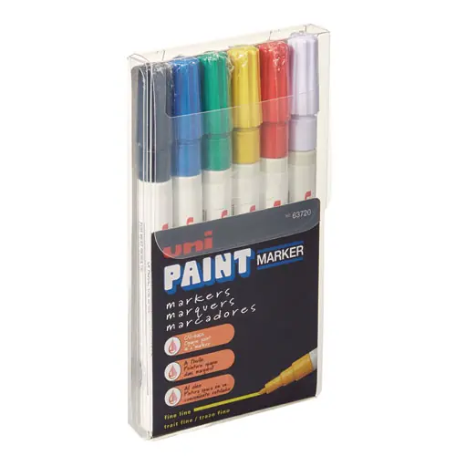 uni®-Paint Permanent Marker, Fine Bullet Tip, Assorted Colors, 6/Set