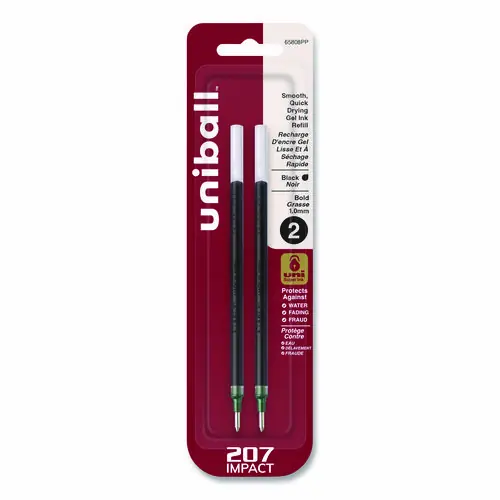 uniball® 207 Impact Gel Stick Pen Refills, Bold 1 mm Conical Tip, Black Ink, 2/Pack