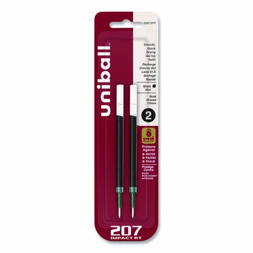 uniball® 207 Impact RT Gel Retractable Pen Refills, Bold Point, 1 mm Conical Tip, Black Ink, 2/Pack