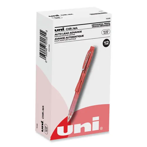 uniball® Chroma Mechanical Pencil, 0.7 mm, HB (#2), Black Lead, Red Barrel, Dozen