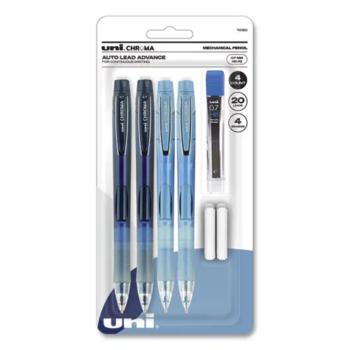 uniball® Chroma Mechanical Pencils, 0.7 mm, HB (#2), Black Lead, Assorted Barrel Colors, 4/Set