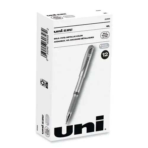 uniball® IMPACT Gel Pen, Medium Point, 1 mm, Silver Metallic Ink, Silver Barrel