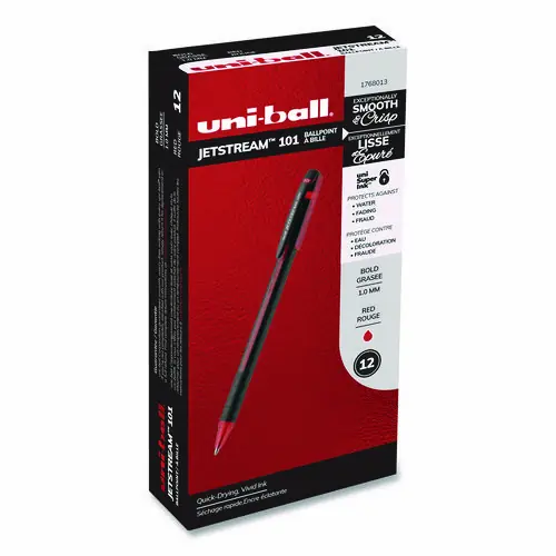 uniball® Jetstream 101 Hybrid Gel Pen, Bold 1 mm, Red Ink, Black/Red Barrel, Dozen
