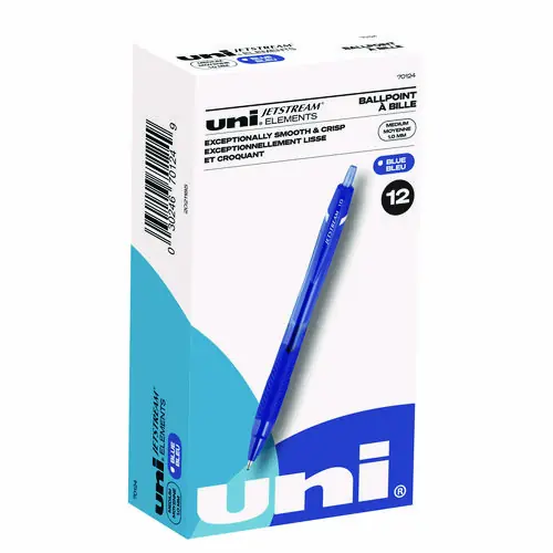 uniball® Jetstream Elements Hybrid Gel Pen, Retractable, Medium 1 mm, Blue Ink, Translucent Blue/Blue Barrel, Dozen