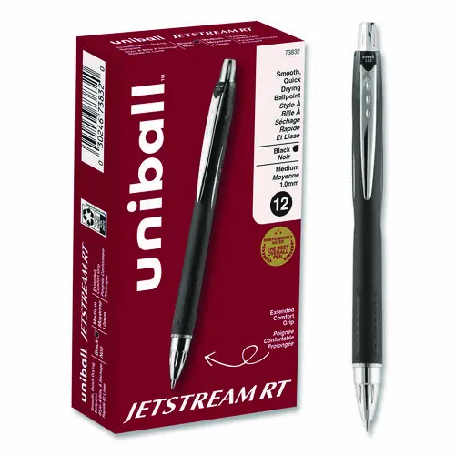 uniball® Jetstream Hybrid Gel Pen, Retractable, Bold Point, 1 mm, Black Ink, Black/Silver Barrel