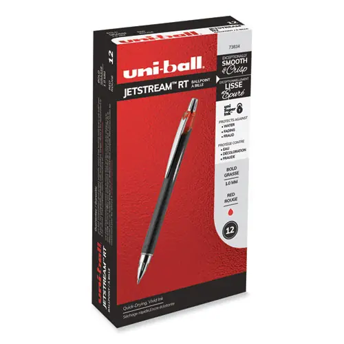 uniball® Jetstream Hybrid Gel Pen, Retractable, Bold 1 mm, Red Ink, Black/Silver/Red Barrel