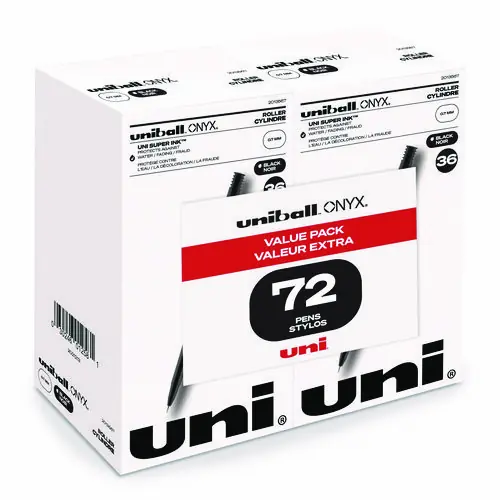 uniball® ONYX Rollerball Pen, Fine 0.7 mm, Black Ink, Black Barrel, 72/Pack