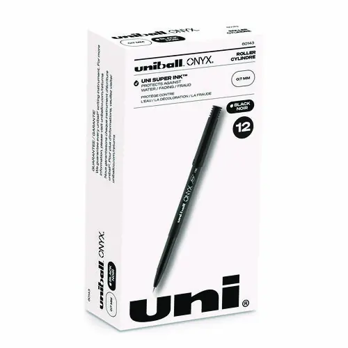 uniball® ONYX Rollerball Pen, Fine 0.7 mm, Black Ink, Black Barrel, Dozen