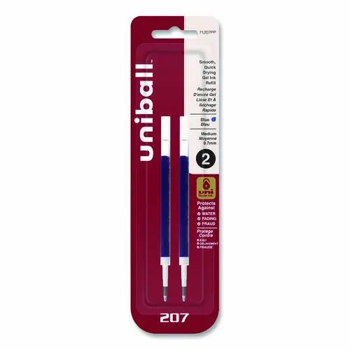 uniball® Refill for Signo Gel 207 Pens, Medium Conical Tip, Blue Ink, 2/Pack