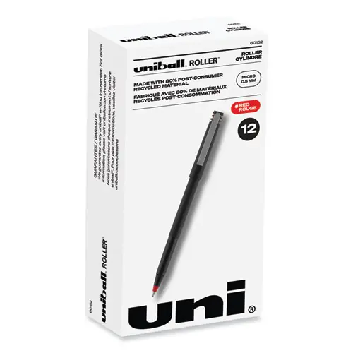 uniball® Rollerball Pen, Extra-Fine 0.5 mm, Red Ink, Black/Red Barrel, Dozen