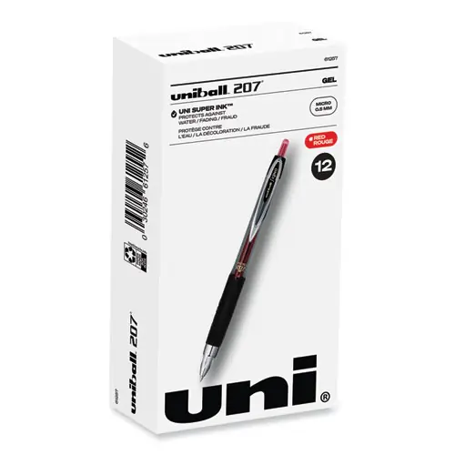 uniball® Signo 207 Retractable Gel Pen, Fine 0.5 mm, Red Ink, Dozen
