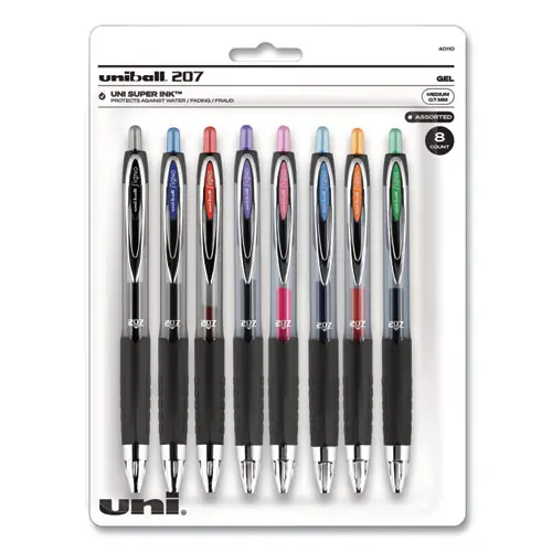 uniball® Signo 207 Gel Pen, Retractable, Medium 0.7 mm, Assorted Ink and Barrel Colors, 8/Pack