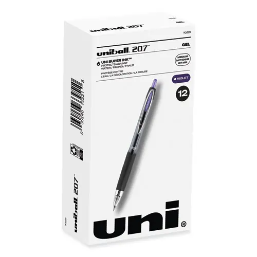 uniball® Signo 207 Gel Pen, Retractable, Medium 0.7 mm, Violet Ink, Smoke/Black/Violet Barrel, Dozen
