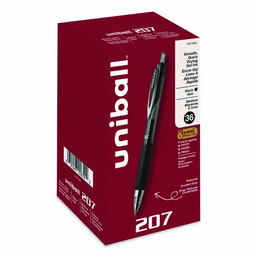 uniball® Signo 207 Gel Pen Value Pack, Retractable, Medium 0.7 mm, Black Ink, Smoke/Black Barrel, 36/Box