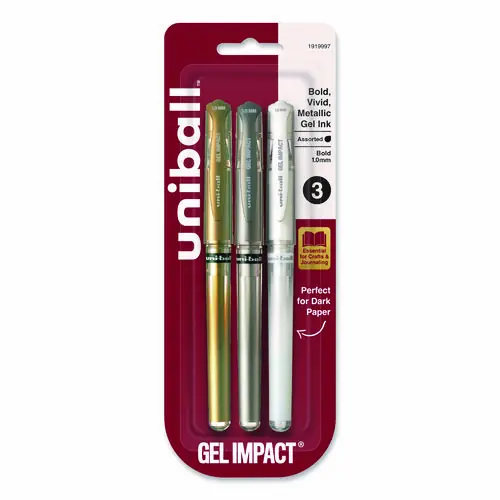 uniball® Signo Impact Gel Pen, Bold 1 mm, Assorted Metallic Colors, 3/Pack