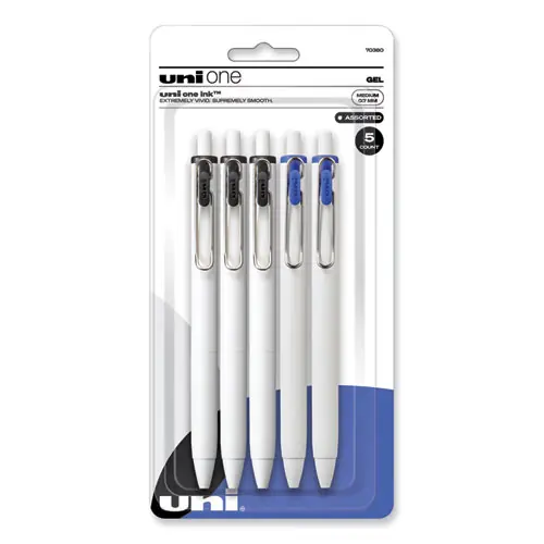uniball® uniONE Gel Pen, Retractable, Medium 0.7 mm, Assorted Business Ink and Barrel Colors, 5/Pack