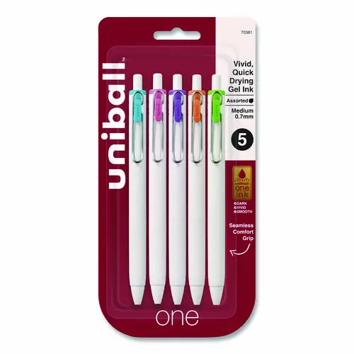 uniball® uniONE Gel Pen, Retractable, Medium 0.7 mm, Assorted Fashion Ink and Barrel Colors, 5/Pack