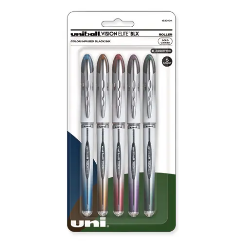 uniball® VISION ELITE BLX Series Hybrid Gel Pen, Bold 0.8 mm, Assorted Ink & Barrel Colors, 5/Pack